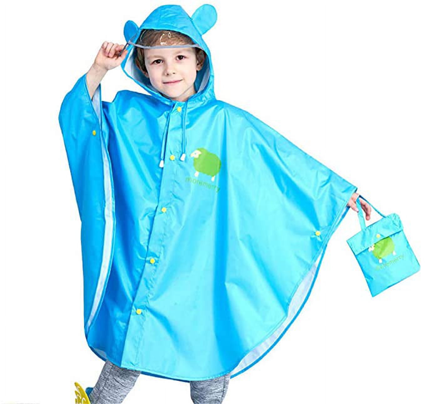 Kids Poncho Hooded Raincoat Durable Waterproof Portable Rain Cape for Boys Girls Blue XL - image 1 of 3