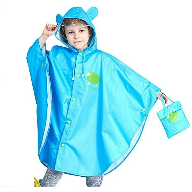 Kids Poncho Hooded Raincoat Durable Waterproof Portable Rain Cape for Boys Girls Blue XL