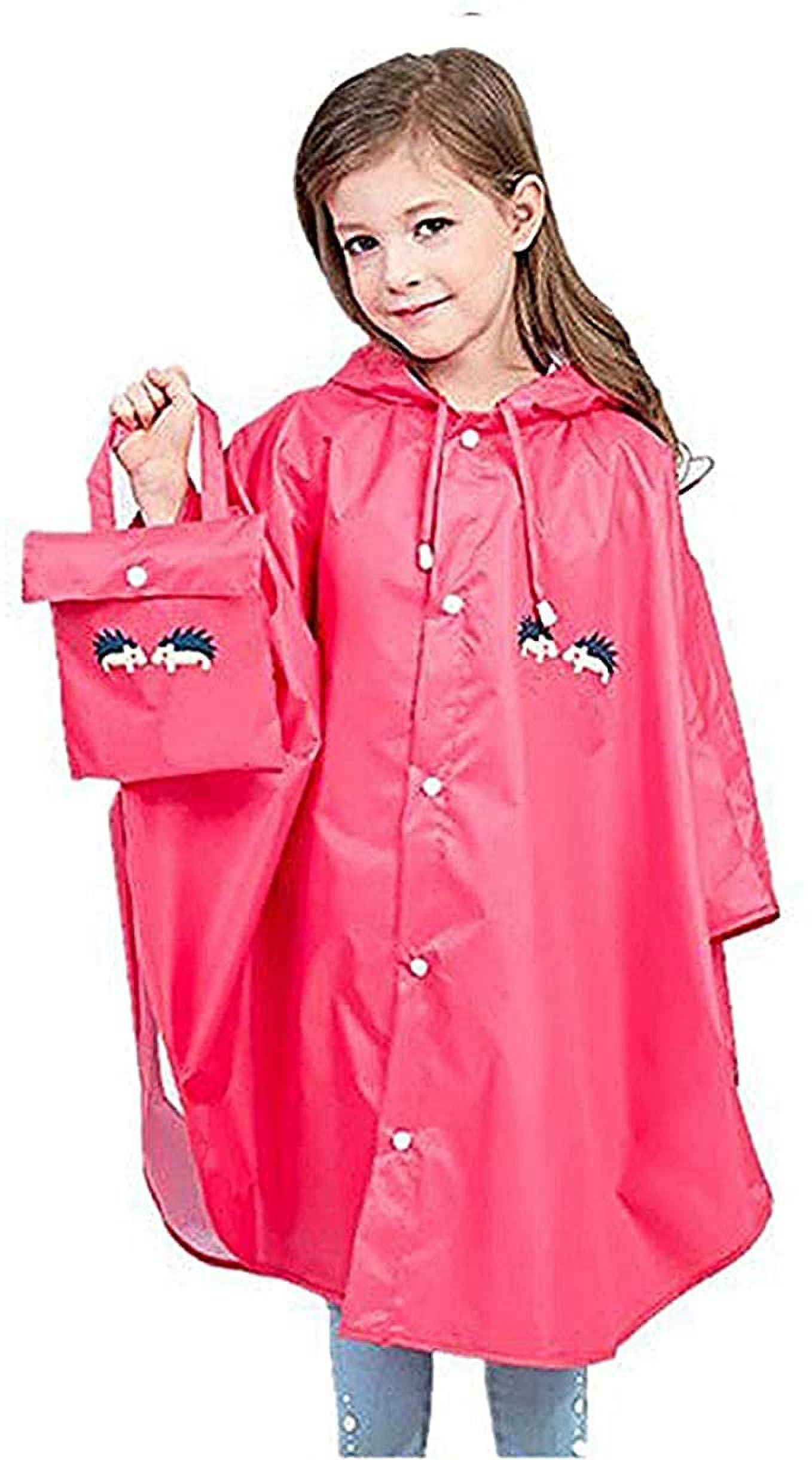 Kids Poncho Hooded Raincoat Durable Waterproof Portable Rain Cape for Boys Girls Rose S - image 1 of 7