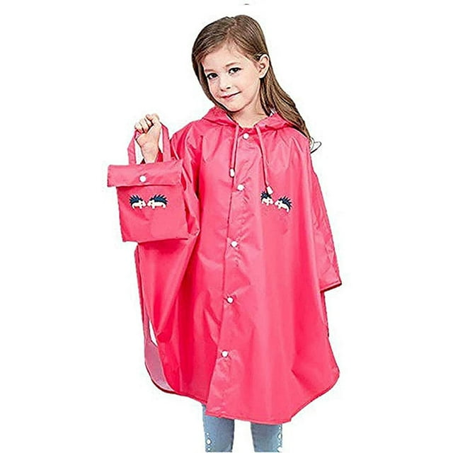 Kids Poncho Hooded Raincoat Durable Waterproof Portable Rain Cape for Boys Girls Rose S