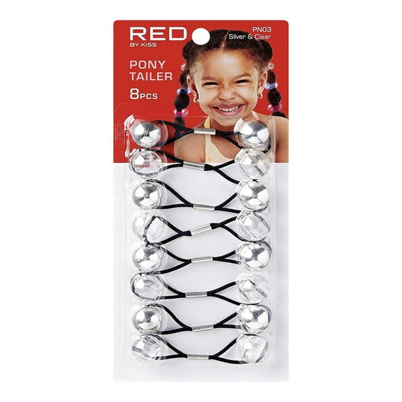 RED by Kiss 8 Pieces 16mm Ball Hair Ties, Bubble Ponytail Holders for Kids Girls Children Women Baby Toddlers, Twin Bead Colorful Elastic Hair Accessories, Cute Hair Bands with Balls (Silver&Clear)