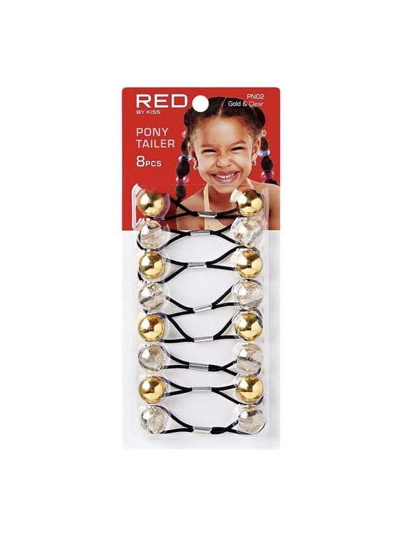 RED by Kiss 8 Pieces 16mm Ball Hair Ties, Bubble Ponytail Holders for Kids Girls Children Women Baby Toddlers, Twin Bead Colorful Elastic Hair Accessories, Cute Hair Bands with Balls (Gold&Clear)
