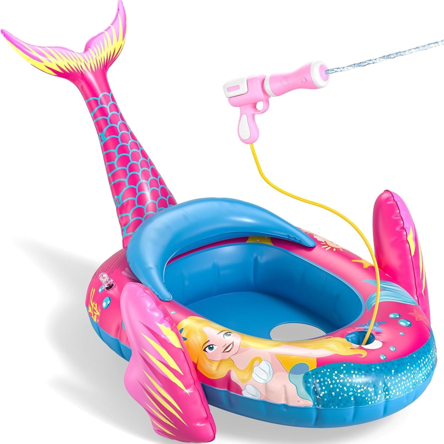 Kids Pool Floats with Water Gun, Mermaid Toddler Inflatable Pool Toys for Kids Age 3-8 Years Old, Summer Outdoor Water, Beach, Swimming Pool Toys Gift