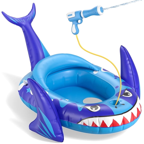 Kids Pool Floats with Water Gun, Shark Toddler Inflatable Pool Toys for Kids Age 3+ Years Old, Summer Outdoor Water, Beach, Swimming Pool Toys Gift