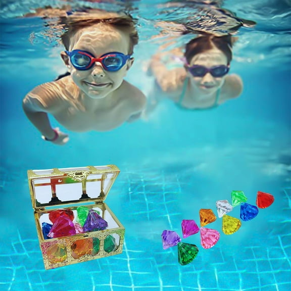 Kids Pool Treasure Diving Kit with Plastic Crystal Diamonds, DIY Pirate Jewelry Play Toy for Water Games, Safe & Imitation Gemstone Design