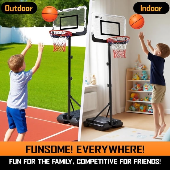 Kids Portable Basketball Hoop, Adjustable Height 38-75in/3.2-6.2FT Tall Toddler Basketball Toy, Fillable Base, Indoor Outdoor Backyard Pool Sport Game Gift for Boy Girl Ages 3 4 5 6 7 8 Years Old