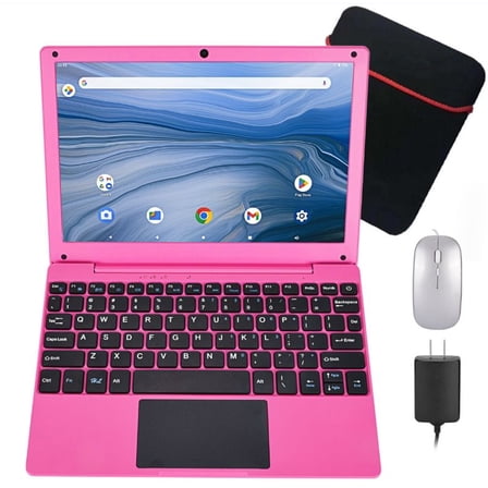 Kids Portable Laptop Computer, 10.1" Inch Education & Games Laptop, Powered by Android 12, 2GB + 64GB Rom-PINK
