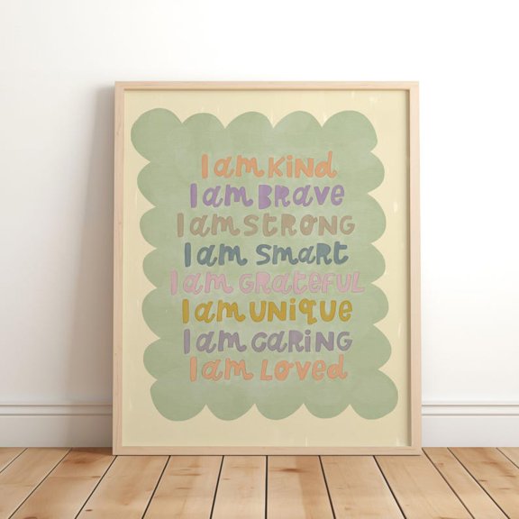 Kids Positive Affirmations Poster I Am Kind Brave Strong Smart Grateful Unique Caring Loved Nursery Wall Art 8x12 UNFRAMED