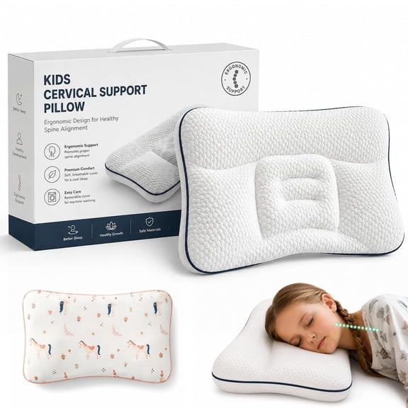 Kids Posture Pillow, Ergonomic Cervical Neck Support, Cooling Memory Foam Pillow for Comfortable Rest