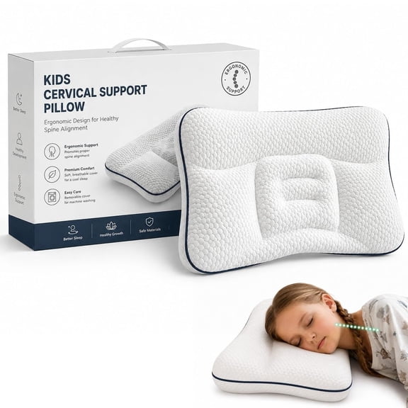Kids Posture Pillow, Ergonomic Cervical Neck Support, Cooling Memory Foam