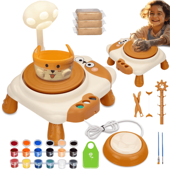 Kids Pottery Wheel,Mini Pottery Machine with 3 Clays,Pottery Set for Kids Ages 8-12,Cat Pottery Machine,Two Speeds,Air Dry Sculpting Clay and Craft Paint Toy Kit