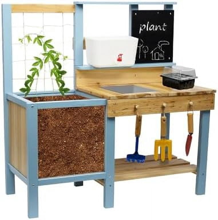 Kids Potting Bench for Outdoor, Fir Wood Gardening Station with ...