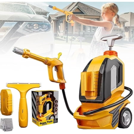 Kids Power Washer Toy Cleaning Set Car Washing Kit, Kids Pressure Washer Toy Powerful Manual Pressure Washer with Scraper Sponge Rag, Pretend Play, Role Playing Toy Gift for Girl Boy