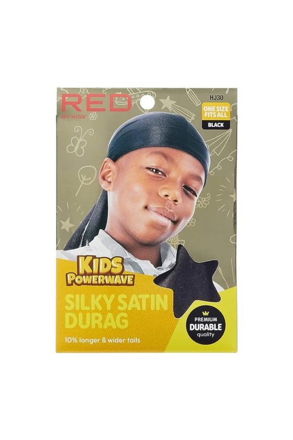Red by Kiss Kids Power Wave Durag | Black Compression Wave Cap