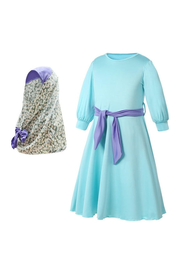 Kids Prayer Dress Clothes for Girls Long Sleeve Abaya with Hijab Two Piece Maxi Set Scarf Kaftan Jilbab