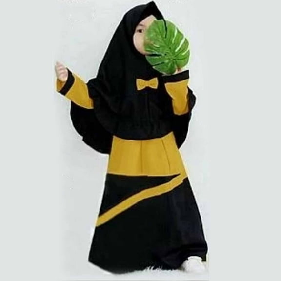 Kids Prayer Dress Muslim Clothes for Girls Long Sleeve Abaya with Hijab Two Piece Maxi Islamic Set Scarf Kaftan Jilbab
