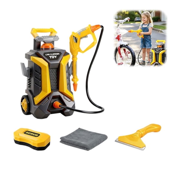 Kids Pressure Washer Toy, Outdoor Car Wash Playset for Patio Lawn Garden, Self Powered Water Pressure Washer Toy, Ages 3, Gifts for Boys and Girls