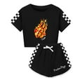 thumbnail image 1 of Kids PrestonPlayz Flame Outfit – Girls Summer 2pc Set with Crop Top and Checkerboard Shorts YouTuber Inspired Clothes, 1 of 4