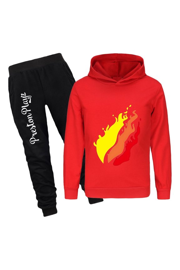 Kids PrestonPlayz Tracksuit Flame Hoodie and Jogger Pants Set for Boys Girls Gaming Outfit Gift for Birthdays or Holidays