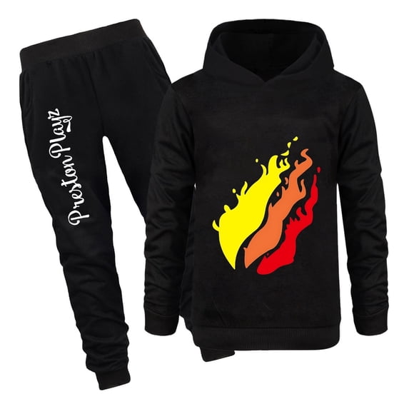 Kids PrestonPlayz Tracksuit Flame Hoodie and Jogger Pants Set for Boys Girls Gaming Outfit Gift for Birthdays or Holidays