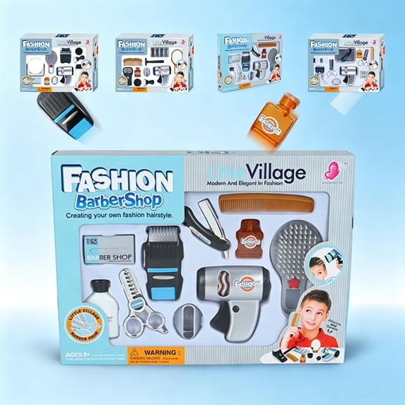 Kids Pretend Barber Shop Playset for Boys, Gray Simulation Hair Stylist Toy Kit, Safe ABS Plastic Haircut Role Play Toy, Educational Birthday Holiday Gift for Toddler Kids Ages 3+