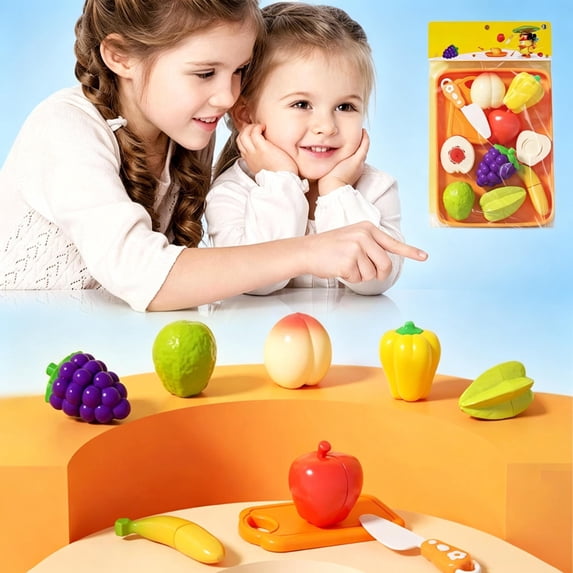 Kids Pretend Cutting Fruit Vegetable Play Food Toy Set, Toddler Plastic Slicing Play Kitchen Toy, Safe ABS Early Educational Role Play Toy, Birthday Holiday Gift for Boys Girls Ages 4-6
