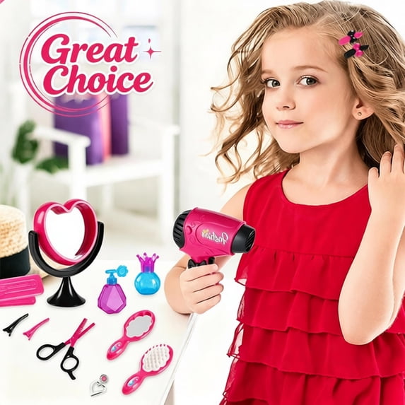 Kids Pretend Hair Salon Playset for Little Girls, Princess Beauty Styling Toy Kit, Safe ABS Plastic Dress Up Role Play Toy, Educational Birthday Christmas Gift for Toddler Girls Ages 3+