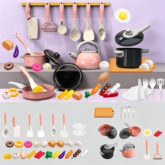Kids Pretend Kitchen Cookware Playset, Little Chef Role Play Kit, Educational Birthday Holiday Gift for Toddler Boys Girls Ages 3+