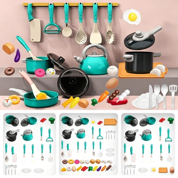 Kids Pretend Kitchen Cookware Playset, Little Chef Role Play Toy, Educational Birthday Holiday Gift for Toddler Boys Girls Ages 3+