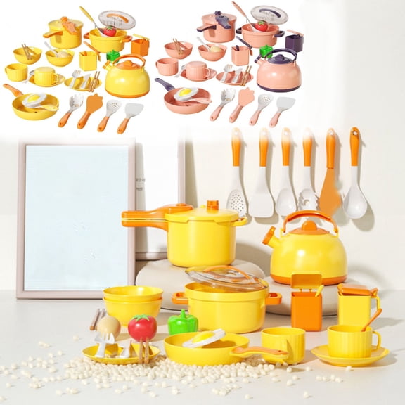 Kids Pretend Kitchen Cookware Playset, Mini Pot Pan Kettle Cooking Toy Set with Tableware Food Accessories, Simulation Chef Role Play Toys for Toddlers Girls Birthday Holiday Gifts