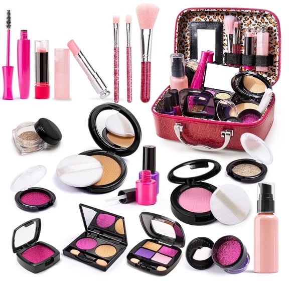 BYTEWAR Kids Pretend Play Makeup Kit Realistic Fake Cosmetic 21 Pieces
