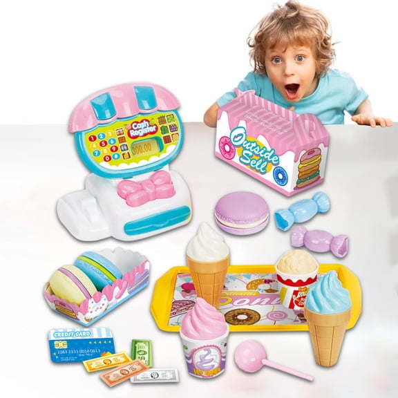 Kids Pretend Play Grocery Store Set Toy Cash Register Mini Shopping Cart,Supermarket Role Play Toy,Christmas Birthday Holiday Gift,Educational Counting Fine Motor Toy for Toddler Boys Girls Ages 3+