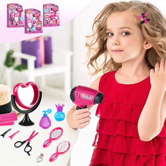 Kids Pretend Play Hair Salon Styling Kit for Toddler Girls,Hair Stylist Role Play Set with Hair Dryer Scissors Curling Iron,Educational Imaginative Toy,Birthday Gift for Girls Ages 3 4 5 6 Years Old