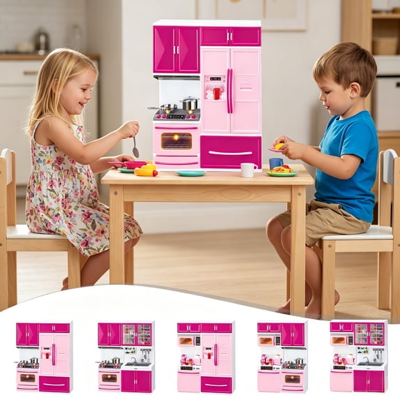 Kids Pretend Play Kitchen Playset, Mini Cooking Toy with Realistic Cookware Accessories, Safe ABS Plastic Role Play Toy, Educational Birthday Holiday Gift for Toddler Girls Ages 2+