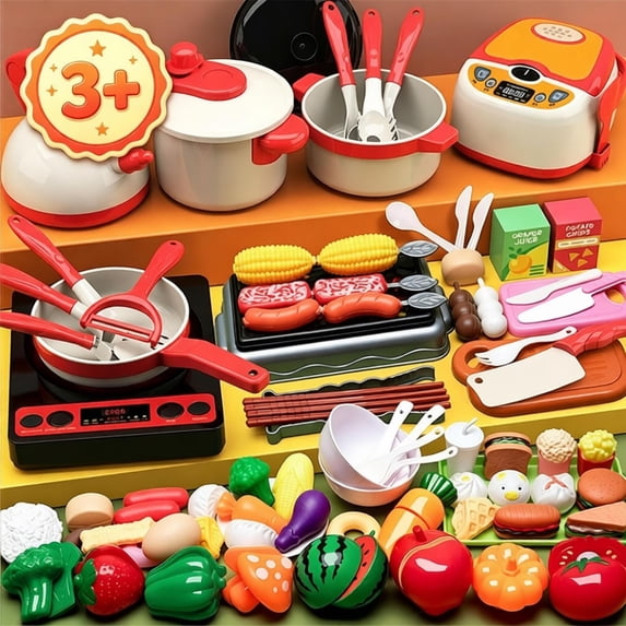 Kids Pretend Play Kitchen Set, Toddler Chef Cooking Role Play Toy, Christmas Birthday Holiday Present, Educational Fine Motor Developmental Toy for Preschool Boys Girls Ages 3+