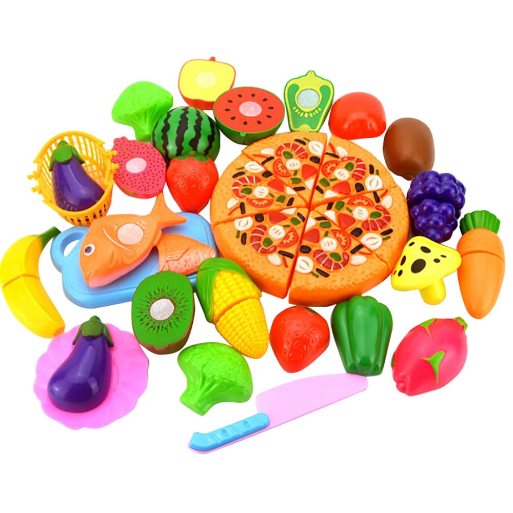 Kids Pretend Role Play Kitchen Fruit Vegetable Food Toy Cutting Set ...