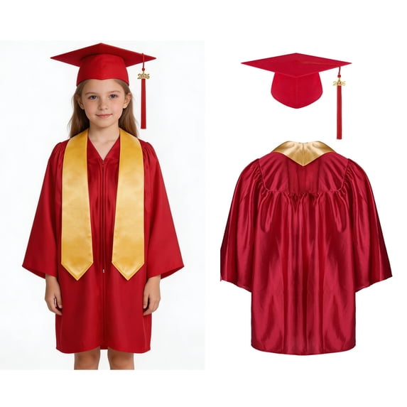 Kids Primary School Graduation Cap and Gown Graduation Red Cap and Gown Graduation Photography Outfit 8-9 Years