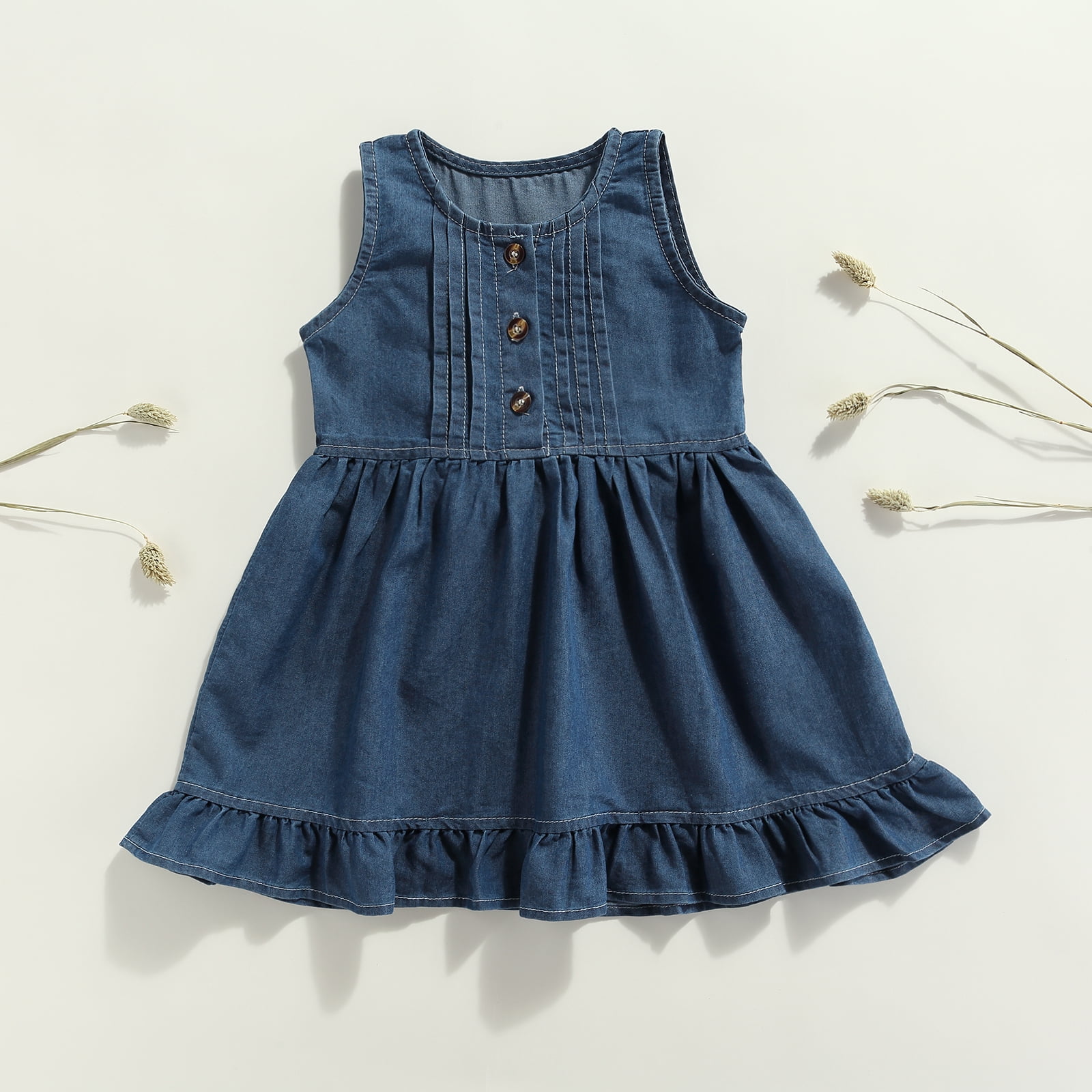 Mini Dress Pullover Faux Denim Dress Girls Solid Color Suspender Dress -  Dresses - AliExpress
