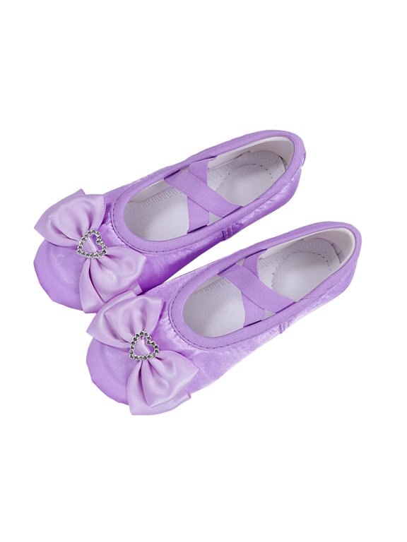 Kids Princess Rhinestone Bow Ballet Dance Shoes for Girls, No Lace Slip on Soft Sole Slippers, Indoor Training & Stage Performance Gymnastics Dance Footwear Purple 11.5 Little Kids(29)