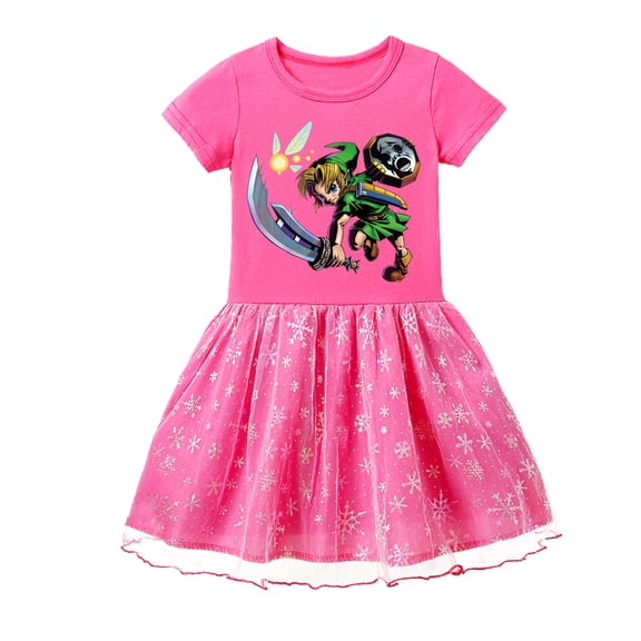 Kids' Princess Style The Legend of Zelda Cotton Tulle Dress: Short Sleeves and Adorable Graphic Prints for Girls