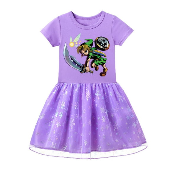 Kids' Princess Style The Legend of Zelda Cotton Tulle Dress: Short Sleeves and Adorable Graphic Prints for Girls