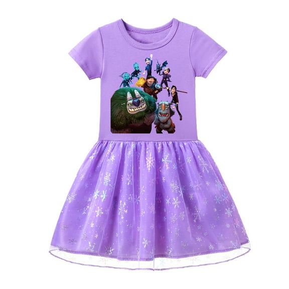 Kids' Princess Style Trollhunters Cotton Tulle Dress: Short Sleeves and Adorable Graphic Prints for Girls
