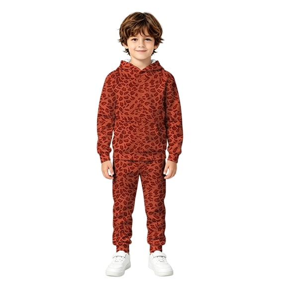 Kids Printed Hooded Long Sleeve Top and Pants Set, Fashionable Casual Two Piece Outfit, Comfortable Playwear for Boys Girls Daily Wear