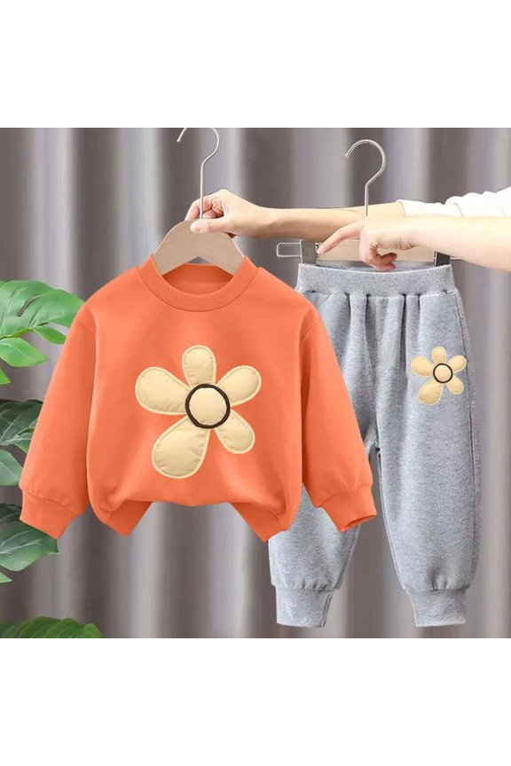 Kids' Printed Hoodie , Pants Set , Loose Pullover Sweater For Boys/Girls Orange 5 Years