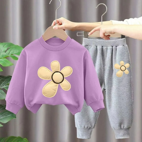 Kids' Printed Hoodie , Pants Set , Loose Pullover Sweater For Boys/Girls Purple 6 Years