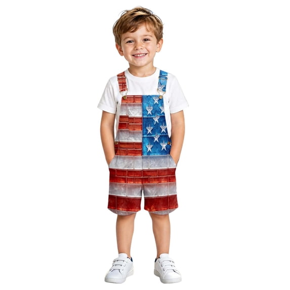 Kids Printed Overalls Shorts Romper Festival Jumpsuits Work Bibs Coveralls Gifts for Boys and Girls