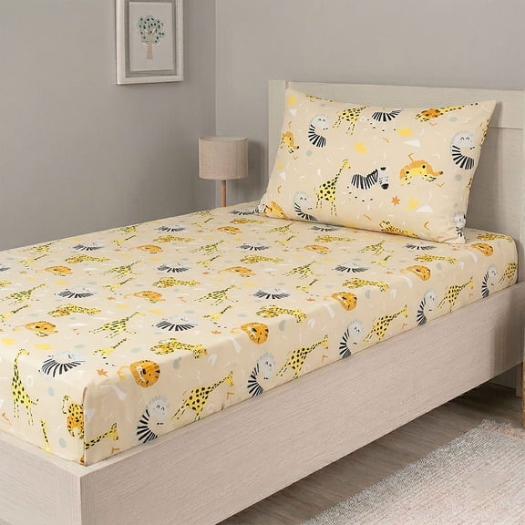 Top Cotton 2 Piece Twin Sheet Set, 100% Cotton Sheets with Deep Pockets, Kids Twin Fitted Sheet & Pillow Case, Breathable & Crisp Percale Weave (Summerland)