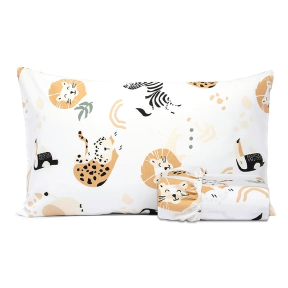 Top Cotton 2 Piece Twin Sheet Set - 210TC 100% Cotton Sheets with Deep Pockets (Jungle Safari)