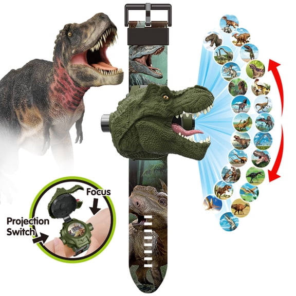 Dinosaur Projection Watch, Kids Light Up Toy Watch, Educational Electronic Timepiece, 24 Animal Image Toy, Toddler Learning Accessory, Kindergarten Gift Watch