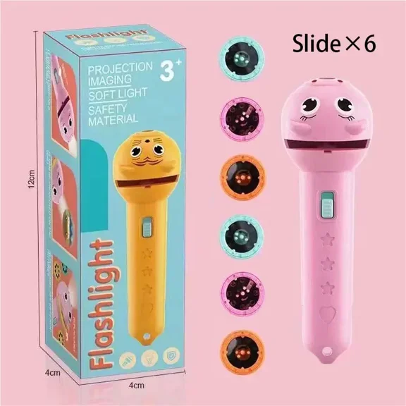 Kids Projection Flashlight, Bedtime Story Projector Toy, 6 Slides with 48 Patterns, Safe ABS Material, Interactive Early Learning STEM Tool for Toddlers, Portable Visual Cognitive Gift,